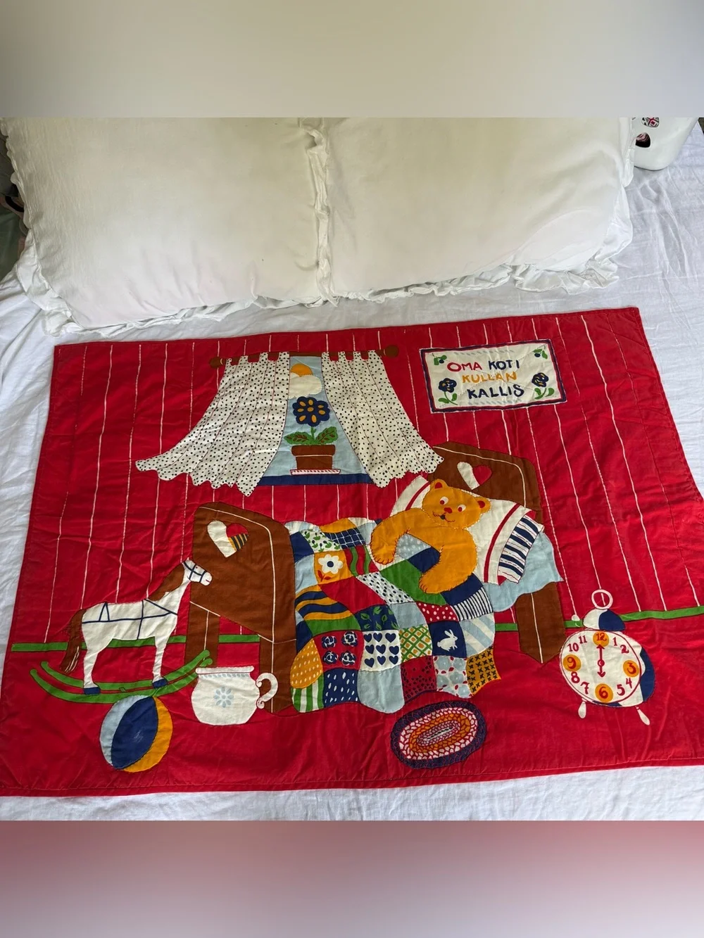 Vintage Tampella Finland Wall Hanging Quilt 34x46 Florence Bert Folk Art Nursery